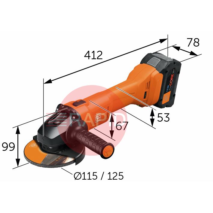 71221561000  FEIN CCG 18-115-12 AS Cordless 115mm 18V Angle Grinder, with Standard Switch (Bare Unit)